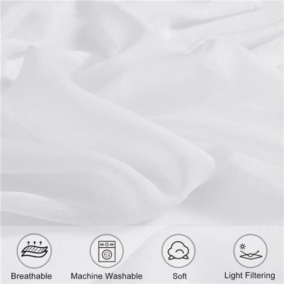 White Sheer Curtains 84 Inches Long - Grommet Semi Transparent Light Filtering - Picture 4 of 7